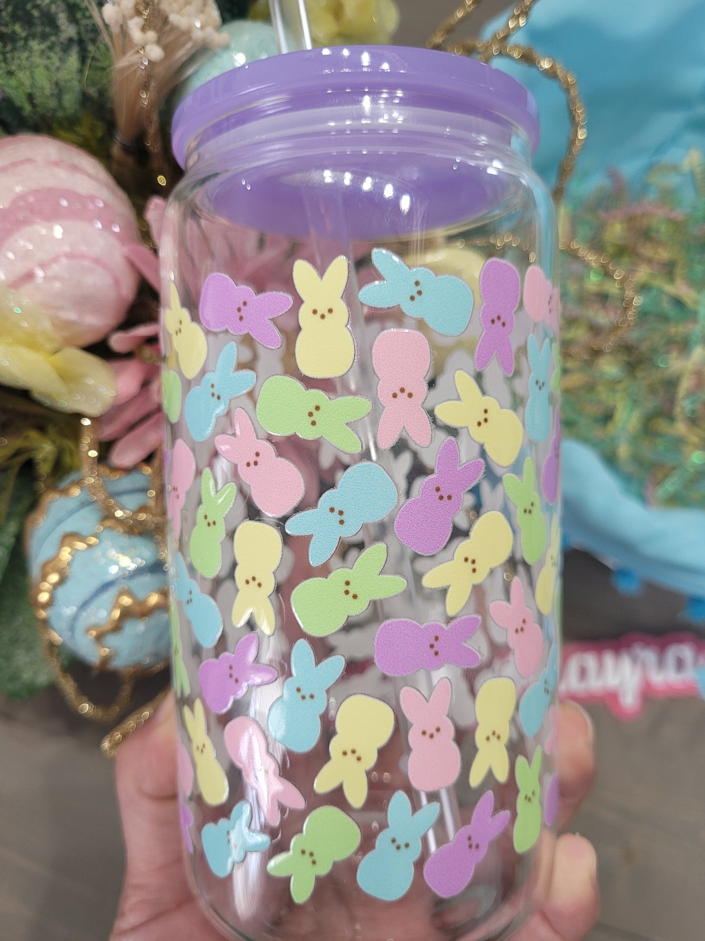 Colorful Peeps glass cup