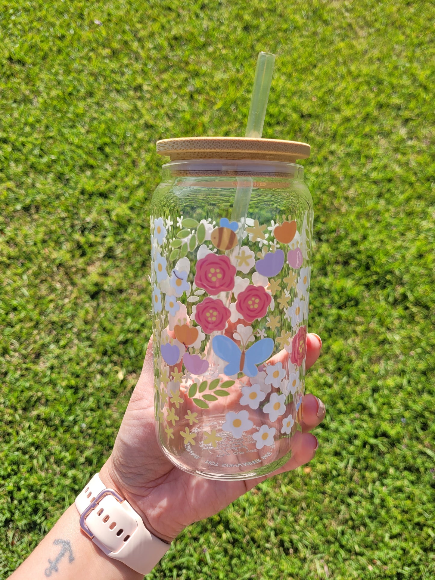 Happy Spring Garden Glass Cup