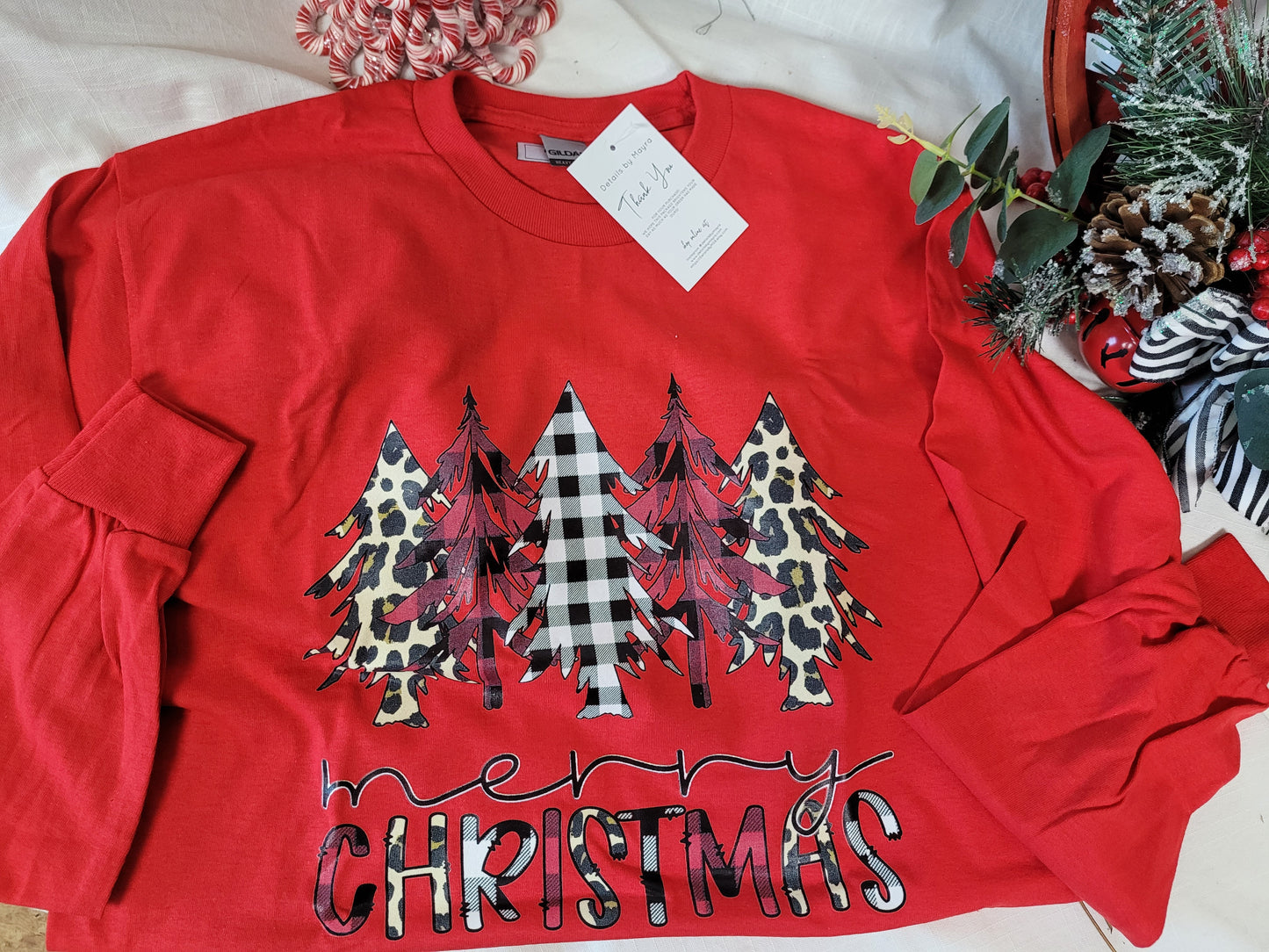 Merry Christmas Plaid Leopard Christmas Tree long sleeve shirt