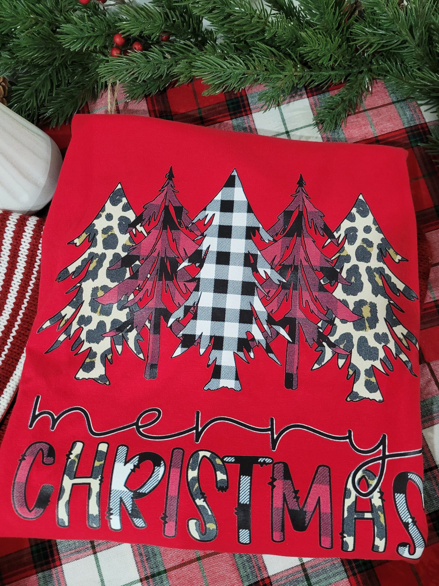 Merry Christmas Plaid Leopard Christmas Tree long sleeve shirt