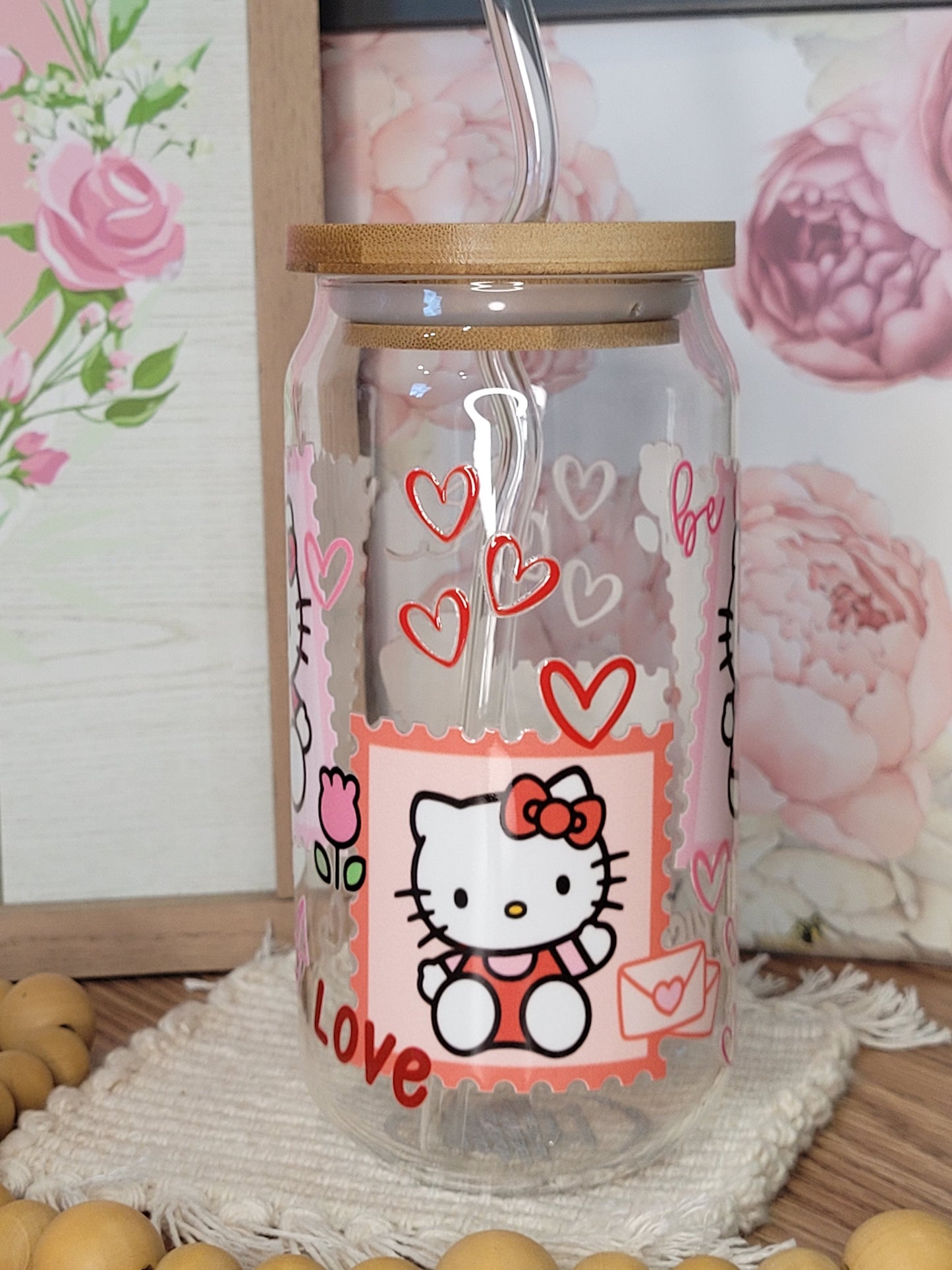 Kitty Valentines Glass Cup