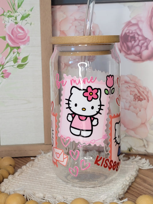 Kitty Valentines Glass Cup