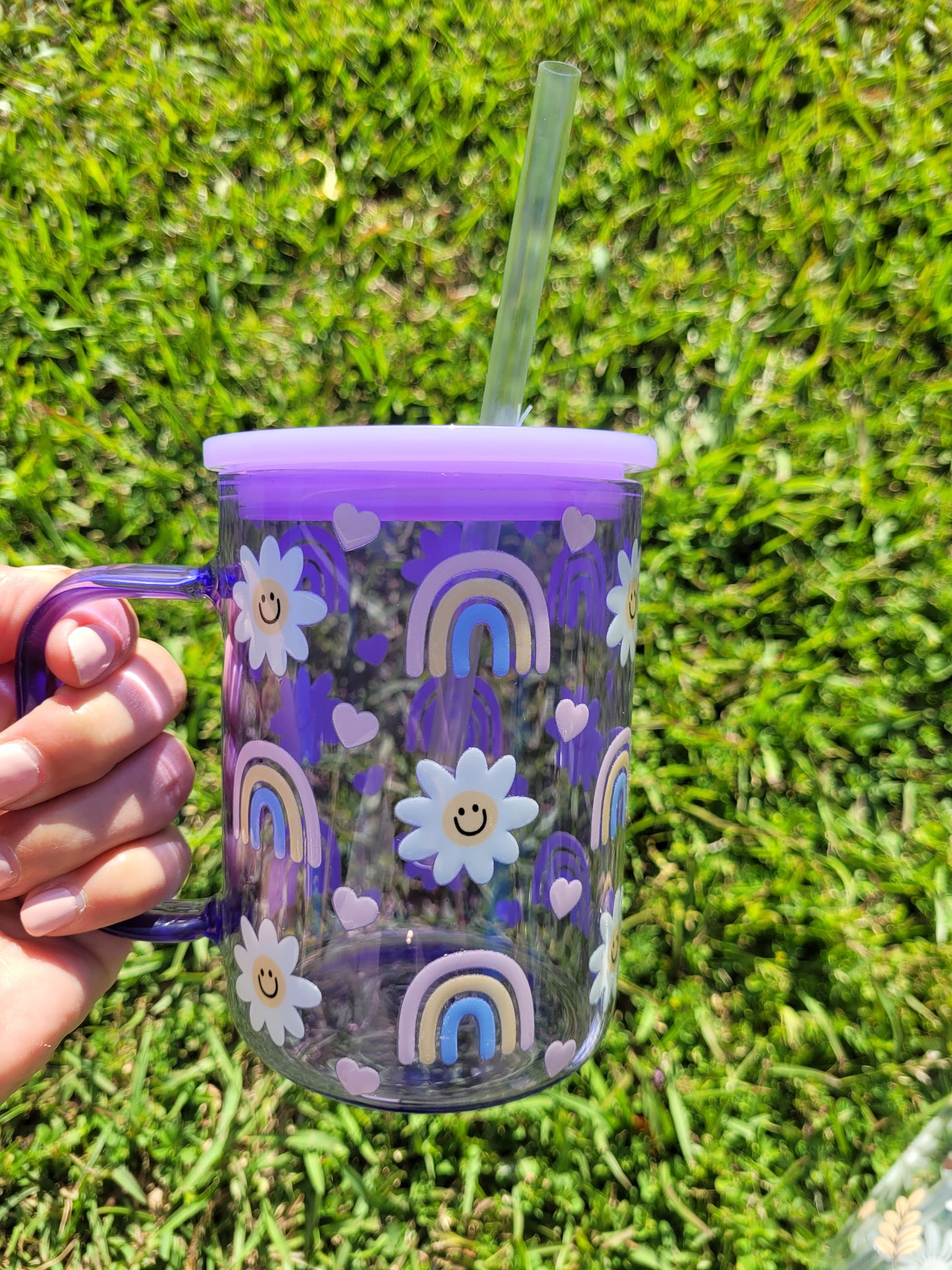 Smiley Daisy and Rainbow Glass Cups