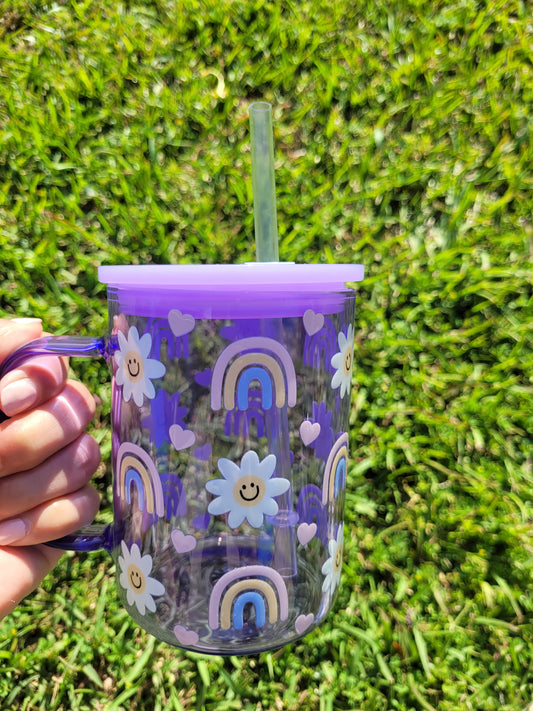 Smiley Daisy and Rainbow Glass Cups