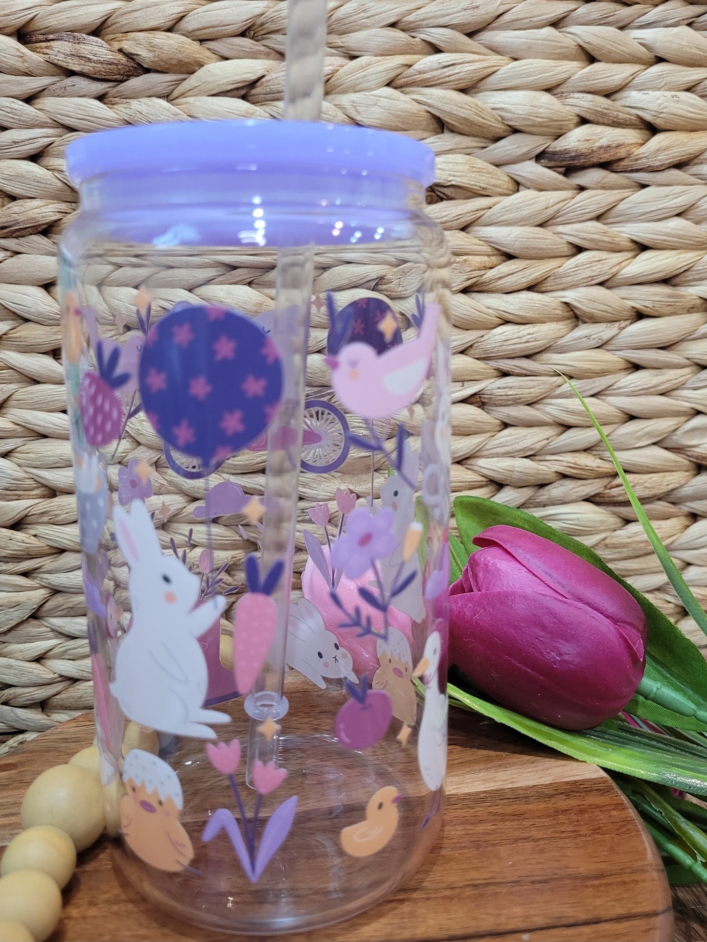 Cottage core bunny Glass cup