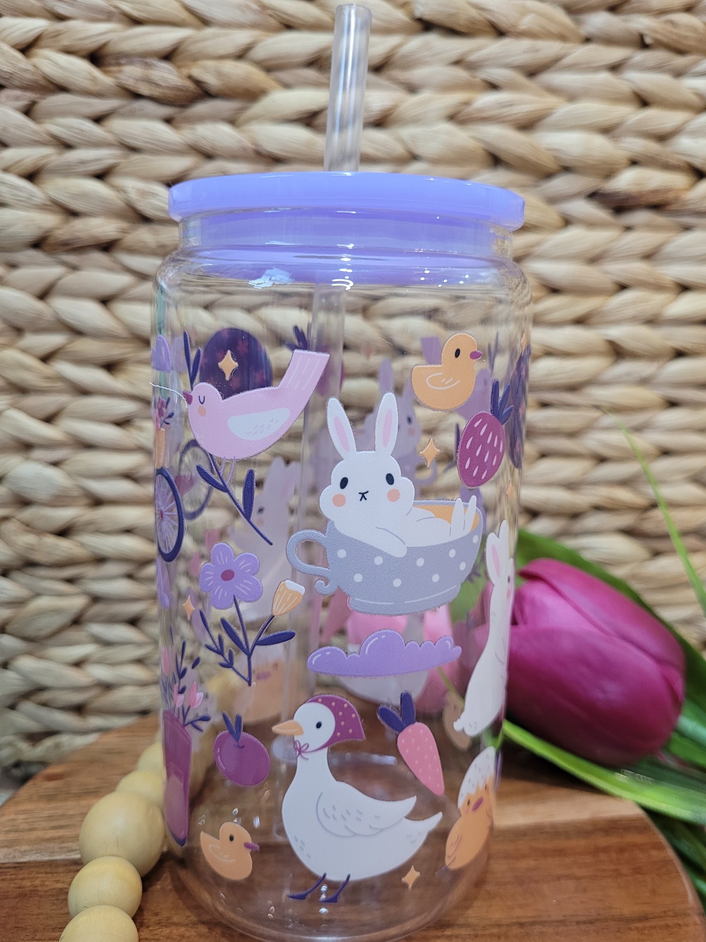 Cottage core bunny Glass cup